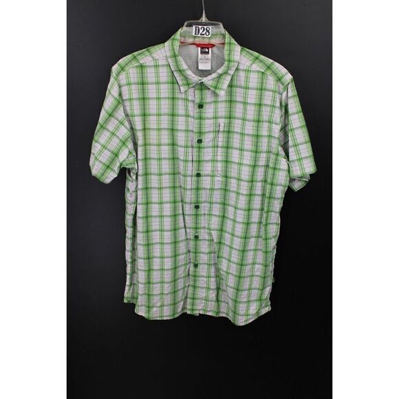 THE NORTH FACE GREEN WHITE GRAY BUTTON FRONT SHORT SLEEVE SIZE LARGE - Picture 1 of 7
